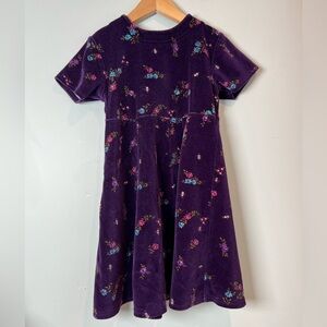 Talbots Kids Purple Floral Velour Dress Short Sleeve Girls
